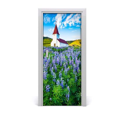 Pegatina para puerta Iglesia flores