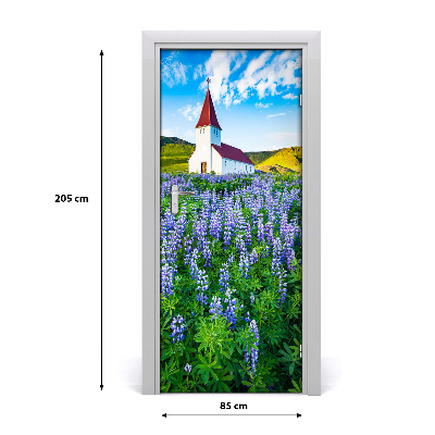 Pegatina para puerta Iglesia flores