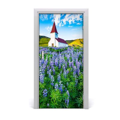 Pegatina para puerta Iglesia flores