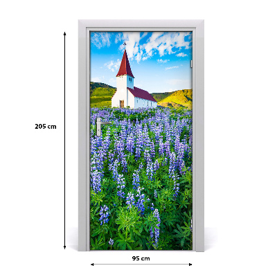 Pegatina para puerta Iglesia flores