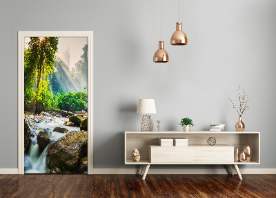 Vinilo para puerta Cascada en el bosque