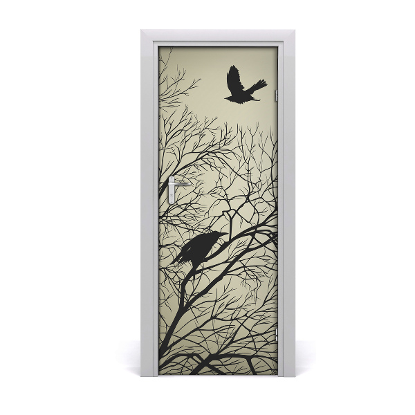 Vinilo para puerta Cornejas en el árbol