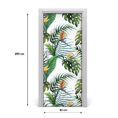 Lámina adhesiva de puerta Hojas tropicales