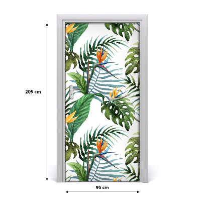 Lámina adhesiva de puerta Hojas tropicales
