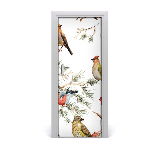 Vinilo para puerta Pájaros y coníferos
