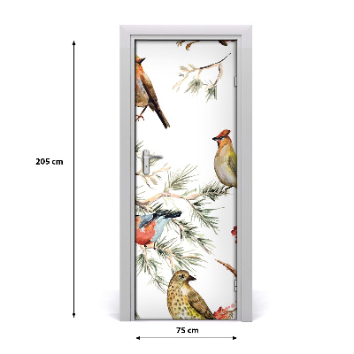Vinilo para puerta Pájaros y coníferos