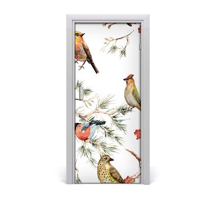Vinilo para puerta Pájaros y coníferos