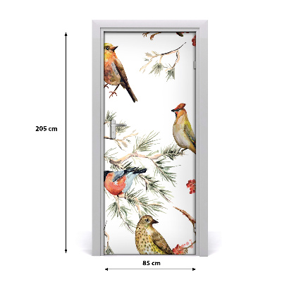 Vinilo para puerta Pájaros y coníferos