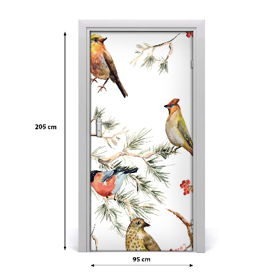 Vinilo para puerta Pájaros y coníferos