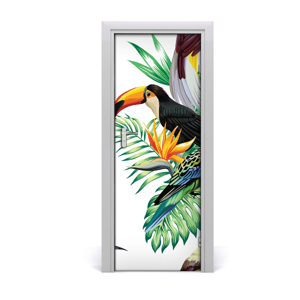Vinilo para puerta Aves tropicales