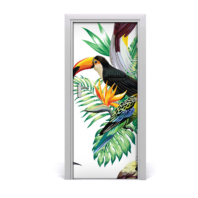 Vinilo para puerta Aves tropicales
