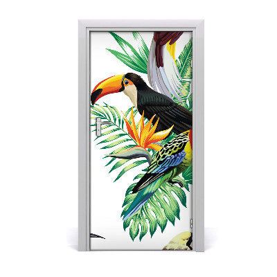 Vinilo para puerta Aves tropicales