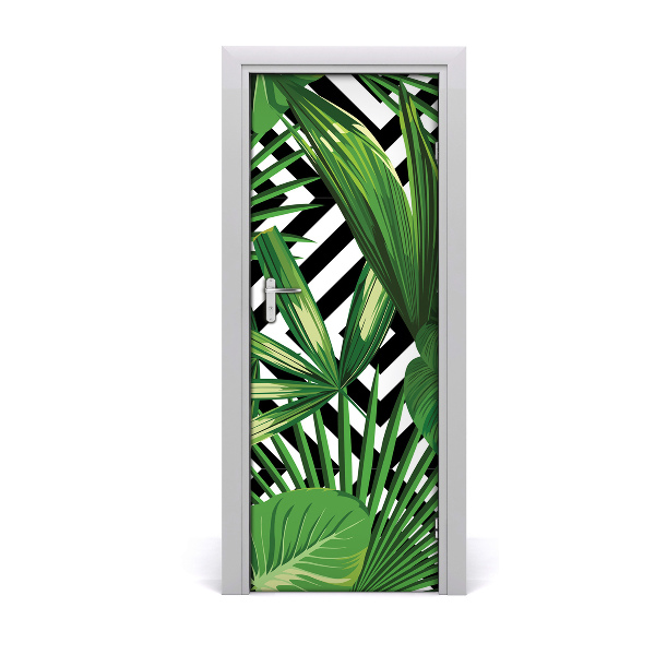 Lámina adhesiva de puerta Hojas tropicales