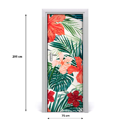 Lámina adhesiva de puerta Flores hawaianas