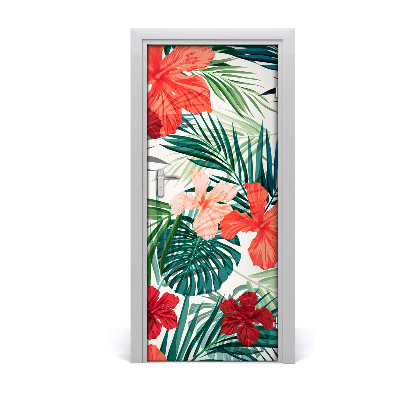 Lámina adhesiva de puerta Flores hawaianas