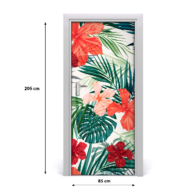 Lámina adhesiva de puerta Flores hawaianas