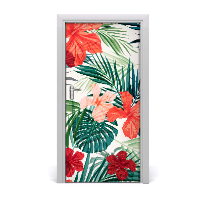 Lámina adhesiva de puerta Flores hawaianas