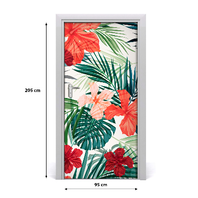 Lámina adhesiva de puerta Flores hawaianas