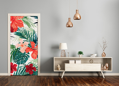 Lámina adhesiva de puerta Flores hawaianas