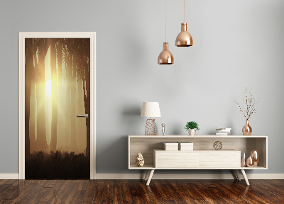 Vinilo para puerta Con la niebla en el bosque