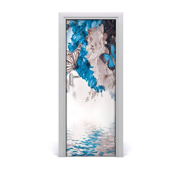 Vinilo para puerta Flores y mariposas