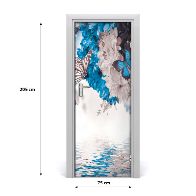 Vinilo para puerta Flores y mariposas