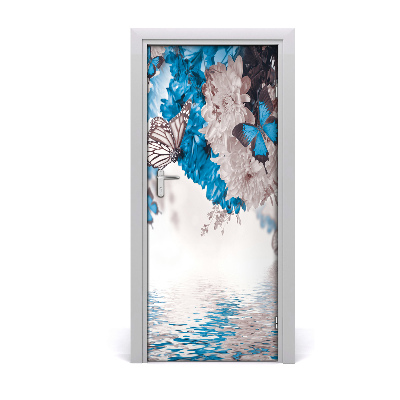 Vinilo para puerta Flores y mariposas