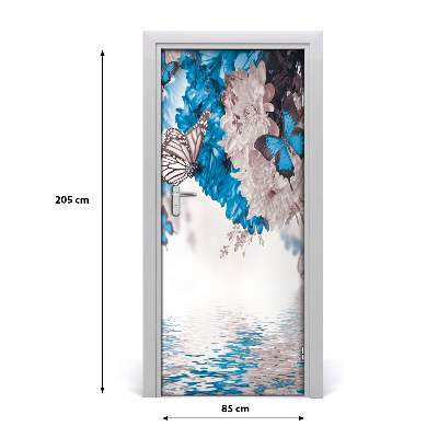 Vinilo para puerta Flores y mariposas
