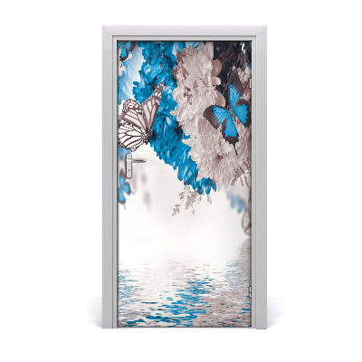 Vinilo para puerta Flores y mariposas