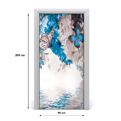 Vinilo para puerta Flores y mariposas