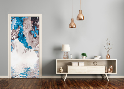 Vinilo para puerta Flores y mariposas
