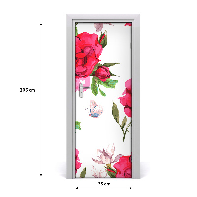 Lámina adhesiva de puerta Rosas rojas