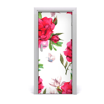 Lámina adhesiva de puerta Rosas rojas