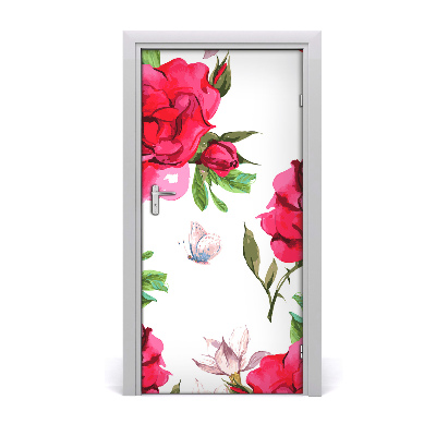 Lámina adhesiva de puerta Rosas rojas