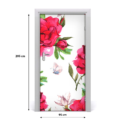 Lámina adhesiva de puerta Rosas rojas