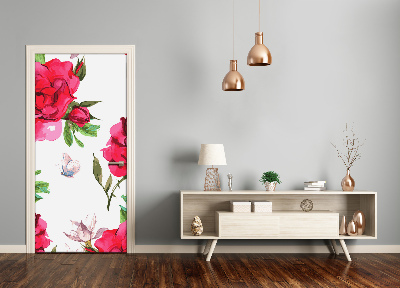 Lámina adhesiva de puerta Rosas rojas