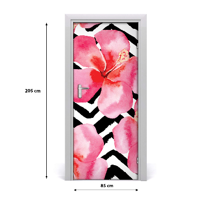 Lámina adhesiva de puerta Flores hawaianas
