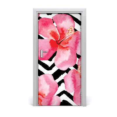 Lámina adhesiva de puerta Flores hawaianas