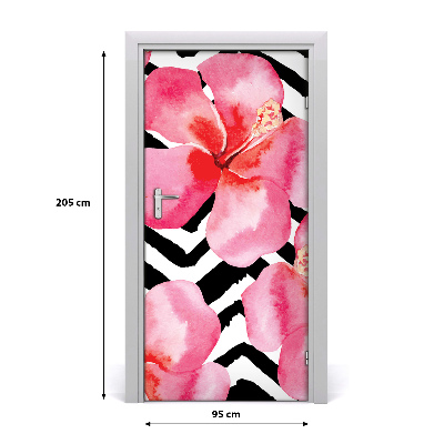 Lámina adhesiva de puerta Flores hawaianas