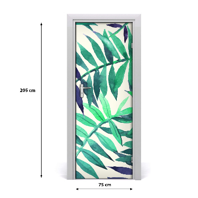 Lámina adhesiva de puerta Hojas tropicales