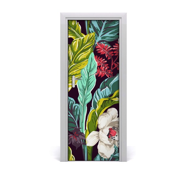 Lámina adhesiva de puerta Flores tropicales