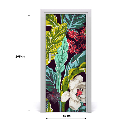Lámina adhesiva de puerta Flores tropicales