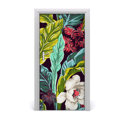 Lámina adhesiva de puerta Flores tropicales