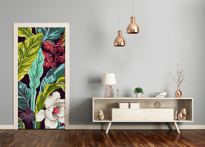 Lámina adhesiva de puerta Flores tropicales