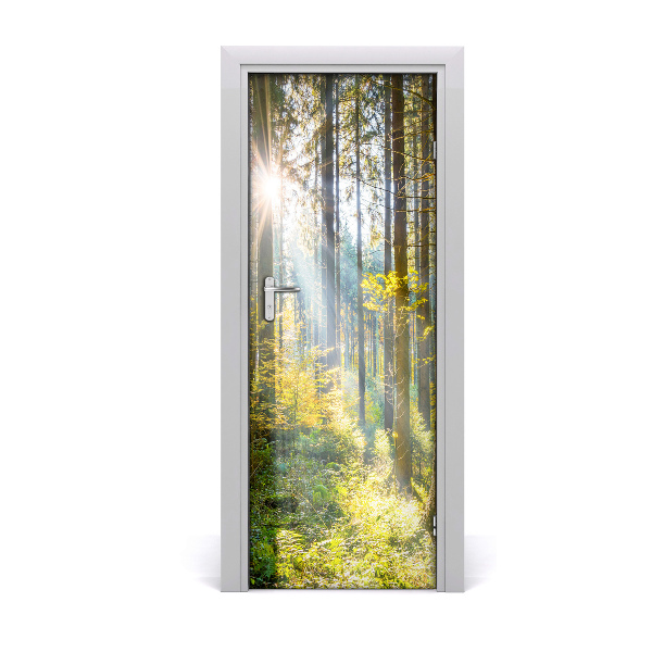 LuSeven vinilos para puertas de madera Verde bosque sol 50x125cm(19.68  inches * 49.21 inches) Papel Pintado Puerta 3D Salon Fotomurales Pared 3D