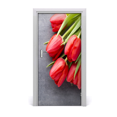 Vinilo para puerta Tulipanes rojos