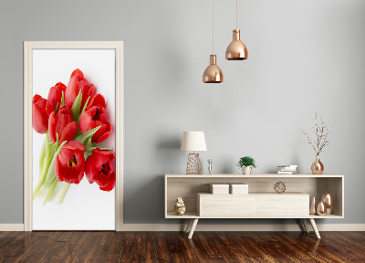 Vinilo para puerta Tulipanes rojos