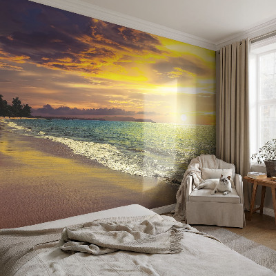 Mural de pared con estampado hermoso con diseño de playa al atardecer