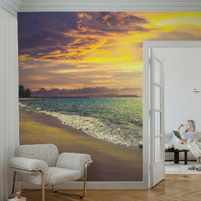 Mural de pared con estampado hermoso con diseño de playa al atardecer