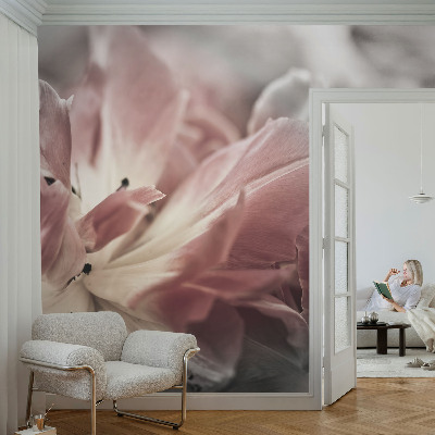 Mural decorativo con diseño de flores en tonos pastel